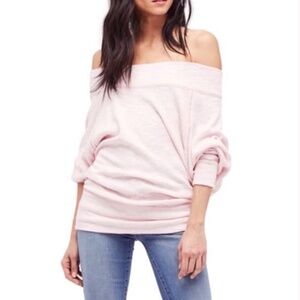 Free People We the Free Palisades Off The Shoulder Boho Sweater Top Rose Pink XS